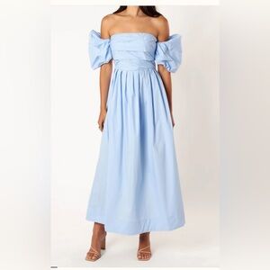 Off-Shoulder Light Blue Maxi Dress